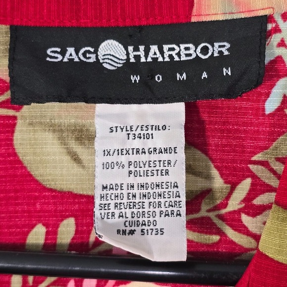 Vintage Sag Harbor Shirt Womens 1X Red Floral Button Hawaiian Cottage Bloom - Picture 5 of 11